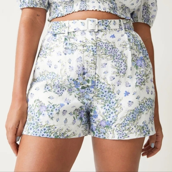 & Other Stories Pants - & Other Stories White Floral High Waist Belted Shorts